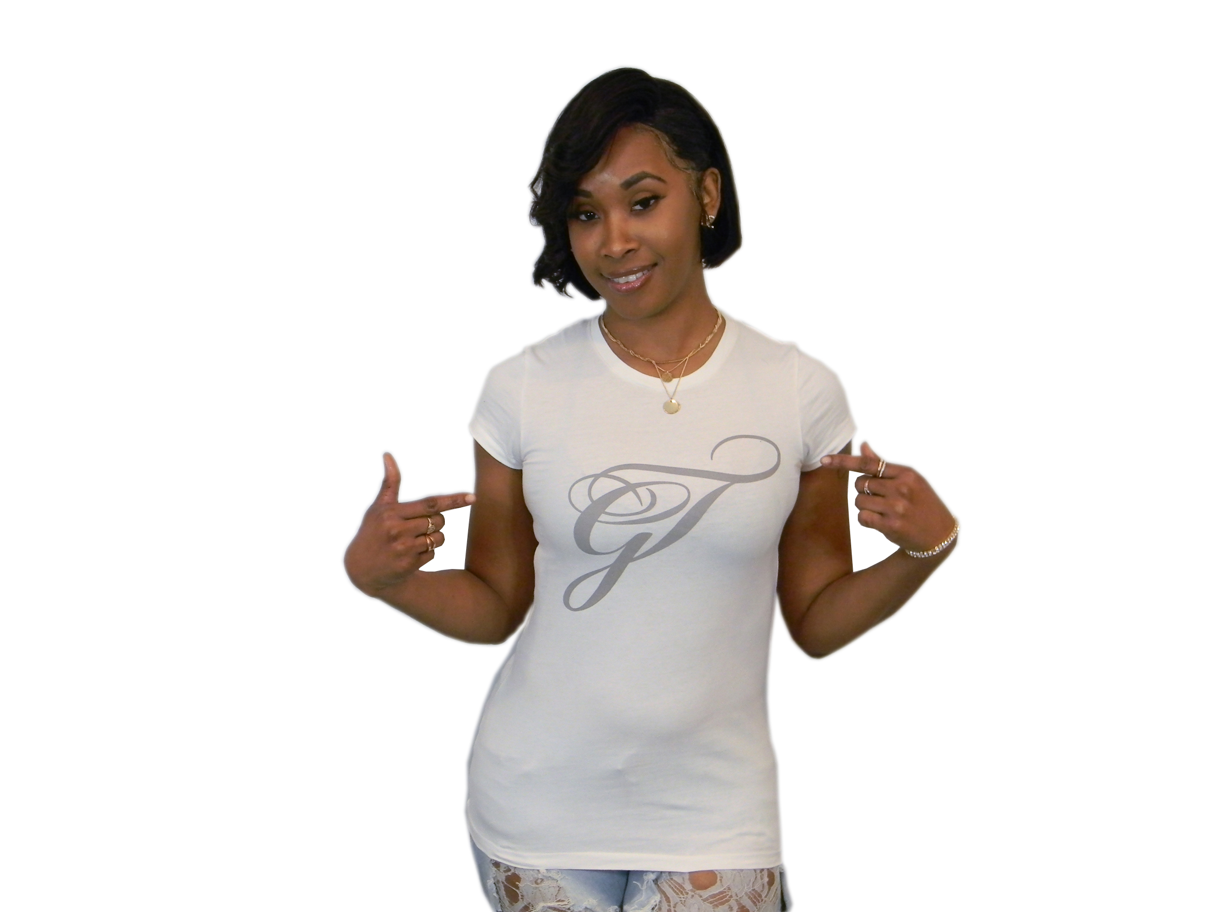 1 - GT Brand Women's Crew Neck T-Shirt (grey on white)